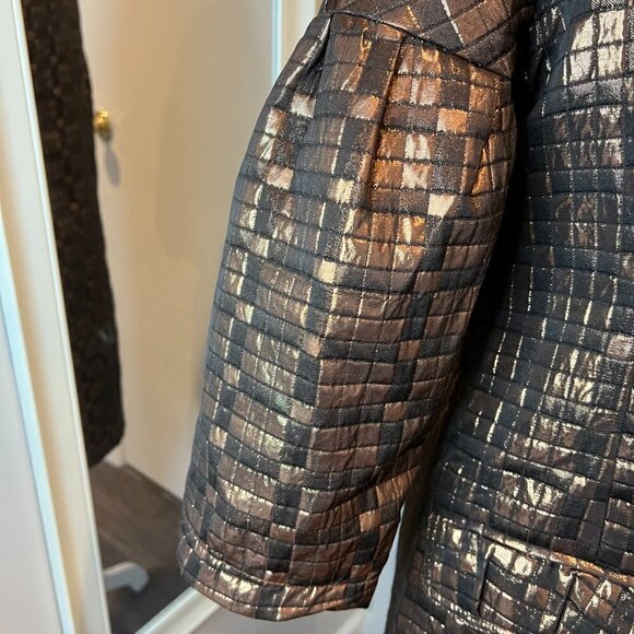 Vertigo Paris Bronze Amelia Metallic cropped sleeve trench jacket, Size Small - Picture 5 of 16